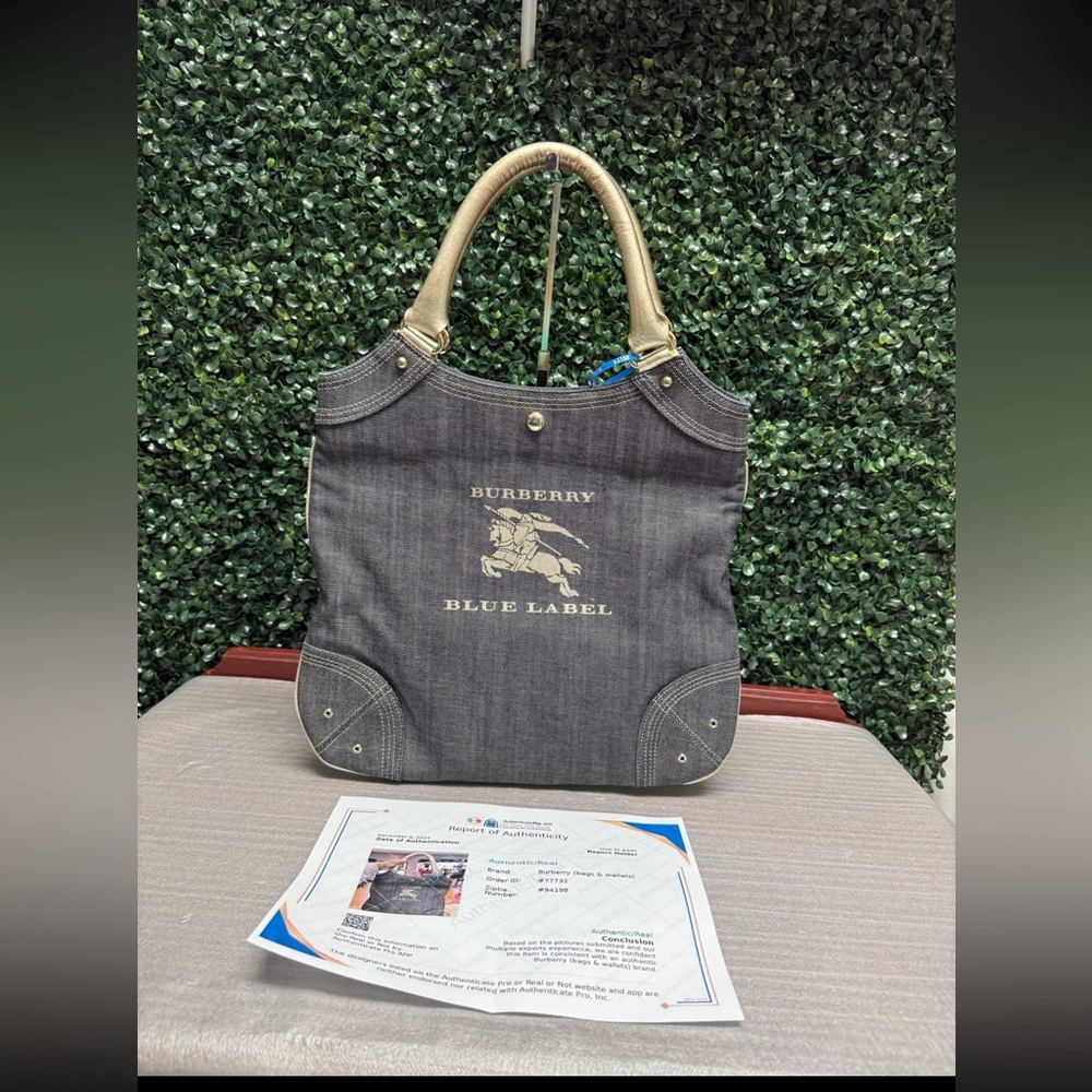 Burberry Blue Label Denim Tote with Metallic Handles